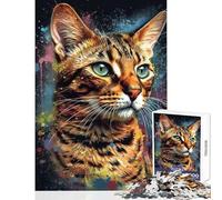 Puzzle de 1000 pièces pour Adultes Peinture de Chat du Bengale Jeu Pratique d'analyse et de logique Jouet Anti-Stress Convient pour la décoration de Bureau (75x50cm)
