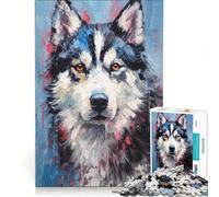 Puzzle de 1000 pièces pour Adultes Peinture de Chien Husky sur Palette Jeu de réflexion Décoration d'intérieur Cadeau Unique pour Un Anniversaire ou Noël 38x52cm