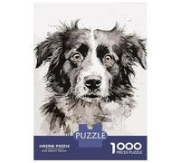 Puzzle de 1000 pièces pour adultes - Peinture de chien noir et blanc - Puzzle pour adulte - Jeu de casse-tête - Cadeau d'anniversaire difficile à compléter - 52 x 38 cm - 1000 pièces