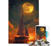 Puzzle de 1000 pièces pour Adultes Peinture de voilier au Coucher du Soleil Jeu Manuel d'assemblage de Motifs Interaction Parent-Enfant (Dimensions 38x52cm)