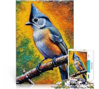 Puzzle de 1000 pièces pour Adultes Peinture d'oiseau mésange huppée Bleue Jeux de détente Cadeaux pour Les Amis et la Famille 52x38cm