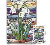 Puzzle de 1000 pièces pour Adultes - Perce-Neige dans Un vitrail - Jeu intellectuel, d'analyse et de logique - Cadeau d'anniversaire - Dimensions : 50x75cm