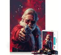 Puzzle de 1000 pièces pour Adultes Père Noël maléfique armé d'un Pistolet Jeu aux Bords Nets,Stimulant cognitif et Relaxant,idéal comme Cadeau Festif (50x75cm)