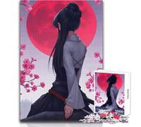 Puzzle de 1000 pièces pour Adultes - Personnage d'anime avec Katana et Lune Rouge - Jeu Impossible - Découpe de précision - Idée Cadeau pour Un Père Noël Secret - Dimensions : 38x52cm