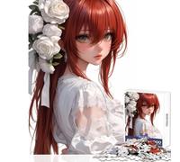 Puzzle de 1000 pièces pour Adultes Personnage féminin d'anime avec des Fleurs Blanches Jouet éducatif Idée Cadeau et Jeu Familial Entraîne Ton Cerveau et ta dextérité Dimensions 38x52cm