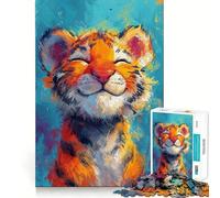 Puzzle de 1000 pièces pour Adultes Petit Tigre Heureux,Jeu de réflexion, pour se détendre et s'amuser Lors d'un Anniversaire (38x26cm)