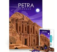 Puzzle de 1000 pièces pour Adultes Petra Jordanie Affiche de Voyage Finition Premium Casse-tête Cadeau Jeu Occasionnel Activité d'anniversaire (38x52cm)