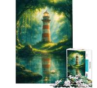 Puzzle de 1000 pièces pour Adultes Phare dans la forêt au Bord du lac Stimule Le Cerveau l’Analyse et la logique Jeu Manuel à partir de 14 Ans (50x75cm)