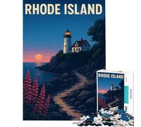Puzzle de 1000 pièces pour Adultes Phare de Rhode Island au Coucher du Soleil Défi éducatif Course de Vitesse Manuelle Jeu de réflexion pour Les 14 Ans et Plus (38x26cm)