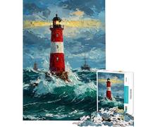 Puzzle de 1000 pièces pour Adultes Phare en mer déchaînée Jeu Familial Modèle à Assembler Défi à relever (Dimensions 38x52cm)