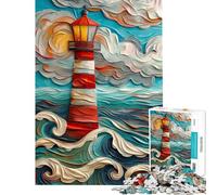 Puzzle de 1000 pièces pour Adultes Phare en mer déchaînée Stimule Le Cerveau Découpe de précision Jeu Impossible Convient aux 14 Ans et Plus (38x52cm)