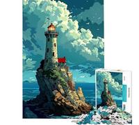 Puzzle de 1000 pièces pour Adultes Phare sur île rocheuse Art numérique Jeu addictif pour cultiver la Patience Jeu Pratique Défi Stimulant Cadeau d'anniversaire (Dimensions 75x50cm)