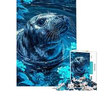 Puzzle de 1000 pièces pour Adultes Phoque dans des eaux Florales Bleues Jeu de Puzzle Relaxant pour Adultes Analyse et logique Difficile et Stimulant (Dimensions 38x26cm)