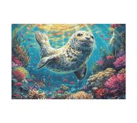 Puzzle De 1000 Pièces pour Adultes Phoque dans Les Vagues 1000 PCS 75x50cm Cadeau d'anniversaire pour Adolescents Adultes Hobby Amusant Parfait pour Loisir Exercice Cérébral