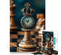 Puzzle de 1000 pièces pour Adultes,pièce d'échecs,Horloge avec Couronne,Jeu d'adresse mentale précis et Amusant,Cadeau Artistique de Noël (38x26cm)