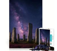 Puzzle de 1000 pièces pour Adultes Pierres de Callanish sous la Voie lactée Jeu de réflexion aux pièces nettes et précises Moment de détente et de Divertissement Scène de Noël Artistique (38x26cm)