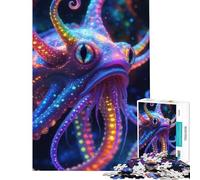 Puzzle de 1000 pièces pour Adultes Pieuvre bioluminescente Affiche numérique Fantastique des Profondeurs Marines Jeu éducatif Pratique d'analyse et de logique Cadeau Amusant (38x52cm)