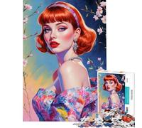 Puzzle de 1000 pièces pour Adultes Pin-up rousse en Robe Fleurie pour stimuler Le Cerveau Tout en s'amusant Jeu éducatif et Humoristique à partir de 14 Ans (50x75cm)
