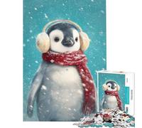 Puzzle de 1000 pièces pour Adultes Pingouin d'hiver avec Cache-Oreilles et écharpe Jeu Anti-Stress Amusant et Humoristique pour Adultes et Enfants (Dimensions 75x50cm)