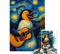 Puzzle de 1000 pièces pour Adultes Pingouin Guitariste dans Un Style Nuit étoilée Jeu de Construction pour Adultes Niveau de difficulté Difficile et Stimulant (Taille 50x75cm)
