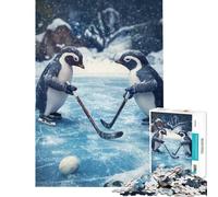 Puzzle de 1000 pièces pour Adultes Pingouin Jouant au Hockey Jeu Difficile et Stimulant Cadeau Anti-Stress pour Femmes à partir de 14 Ans 38x26cm
