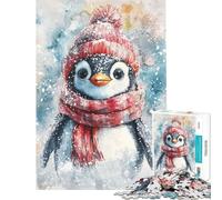 Puzzle de 1000 pièces pour Adultes Pingouin Mignon avec Bonnet d'hiver Idéal pour Les Adolescents Passe-Temps à la Maison Stimule Le Cerveau Cadeau d'anniversaire Original (Dimensions 50x75cm)