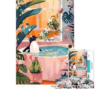 Puzzle de 1000 pièces pour Adultes Pingouin se baignant dans Un Cadre Luxuriant - Défi intellectuel - Jeu addictif - Décoration Murale - Idée Cadeau (Dimensions 38x52cm)