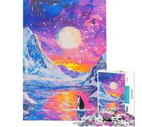Puzzle de 1000 pièces pour Adultes Pingouin Solitaire au Coucher du Soleil Jeu de réflexion pour Adolescents Une œuvre d'art Cadeau Stimulant (Dimensions 38x26cm)
