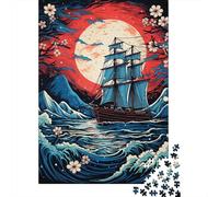 Puzzle De 1000 Pièces pour Adultes Pirate Ship Ocean Waves Puzzles pour Adultes Vacances À La Maison Tue-t-il Le Temps Chaque Pièce Est Unique - Un pour Les Joueurs 38x26cm/1000pcs