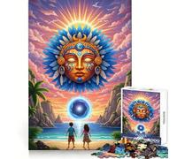 Puzzle de 1000 pièces pour Adultes Plage Tropicale avec Dieu Soleil et Portail Stimule la mémoire et Offre Un Moment de détente Bords Nets (38x52cm)