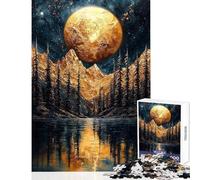 Puzzle de 1000 pièces pour Adultes Planète dorée au-Dessus d'un lac Jeu éducatif et Amusant pour Toute la Famille Décoration Murale Renforce l'amour Entre Les Couples (50x75cm)