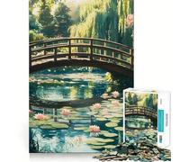 Puzzle de 1000 pièces pour Adultes Pont de l'étang aux nénuphars Jeu de réflexion Découpe précise Alignement Parfait Activité Amusante en Famille Activité Nocturne (50x75cm)