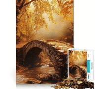 Puzzle de 1000 pièces pour Adultes Pont de Pierre d'automne au-Dessus d'un ruisseau Jeu aux Bords Nets Stimulation Cognitive Jeu de Relaxation Cadeau Festif et Amusant (38x52cm)