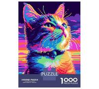Puzzle de 1000 pièces pour adultes Pop Art Mignon Dessin animé Chat Puzzles pour adultes Jeux de relaxation Entraînement de mémoire Jeu difficile Cadeaux 38 x 26 cm/1000 pièces