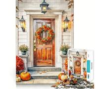 Puzzle de 1000 pièces pour Adultes Porte d'automne avec citrouilles et Couronne Ajustement Parfait Défi Artistique et cérébral Jeu de détente et de Divertissement Cadeau d'anniversaire pour l'esprit