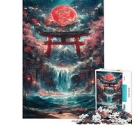 Puzzle de 1000 pièces pour Adultes Porte Torii et Cascade Jeu Familial Modèle à Assembler Défi à relever (Dimensions 38x52cm)