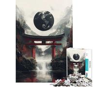 Puzzle de 1000 pièces pour Adultes Porte Torii Japonaise avec Cascade Stimule Le Cerveau Jeu de Puzzle Relaxant et Difficile pour Les 14 Ans et Plus (38x26cm)