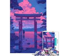 Puzzle de 1000 pièces pour Adultes Porte Torii Rose rétro Lofi Activités Amusantes à la Maison pour Toute la Famille Jeu Impossible pour Les 14 Ans et Plus Jeu de Puzzle Offert (38x26cm)