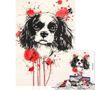 Puzzle de 1000 pièces pour Adultes Portrait à l'encre d'un Cavalier King Charles Spaniel Décoration Murale Cadeau d'anniversaire Jeu Familial Collection d'artistes Beaux-Arts Dimensions 38x52cm