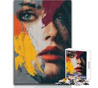 Puzzle de 1000 pièces pour Adultes - Portrait Abstrait de Femme aux Coups de Pinceau Audacieux - Jeu intellectuel pour Une Femme Anniversaire - Dimensions : 50x75cm