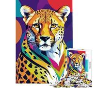 Puzzle de 1000 pièces pour Adultes Portrait coloré de guépard en Style Pop Art Jeu Impossible éducatif et Stimulant Cadeau Amusant pour améliorer la mémoire (Dimensions 50x75cm)