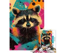 Puzzle de 1000 pièces pour Adultes Portrait coloré de Raton Laveur avec Disque Vinyle Jeu de réflexion pour Adolescents Une œuvre d'art Cadeau Stimulant (Dimensions 38x26cm)