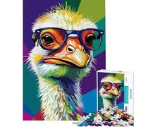 Puzzle de 1000 pièces pour Adultes Portrait d'autruche colorée avec Lunettes Jeu de réflexion captivant et addictif pour cultiver la Patience Cadeau Amusant pour Femmes (Dimensions 50x75cm)