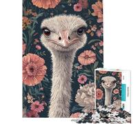 Puzzle de 1000 pièces pour Adultes Portrait d'autruche sur Fond Floral défi Difficile décoration intérieure Jouet éducatif à partir de 14 Ans (38x52cm)