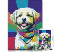 Puzzle de 1000 pièces pour Adultes - Portrait de Bichon Frisé coloré - Style Pop Art - Idéal pour se détendre à l'intérieur - Découpe de Haute précision - Dimensions:50x75cm