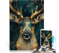 Puzzle de 1000 pièces pour Adultes Portrait de cerf doré Jeu Familial Anti-Stress Défi Difficile Bon Cadeau 75x50cm