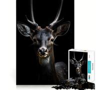 Puzzle de 1000 pièces pour Adultes,Portrait de cerf Noir,Jeu de réflexion, pour se détendre ou pour Un Anniversaire (50x75cm)