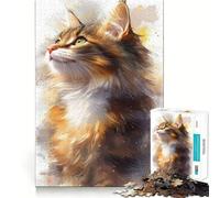 Puzzle de 1000 pièces pour Adultes,Portrait de Chat à l'aquarelle,sans bavures,pièces nettes et découpées,idéal pour Un Moment de Partage Convivial (38x26cm)