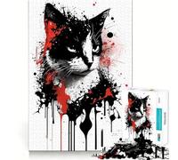 Puzzle de 1000 pièces pour Adultes Portrait de Chat Calico Pièces aux découpes nettes Jeu de réflexion et de Calme Scène de Noël Artistique (50x75cm)
