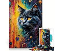 Puzzle de 1000 pièces pour Adultes,Portrait de Chat sur Fond Abstrait,découpe précise,Jeu créatif et Relaxant,Cadeau apaisant pour Noël (38x52cm)
